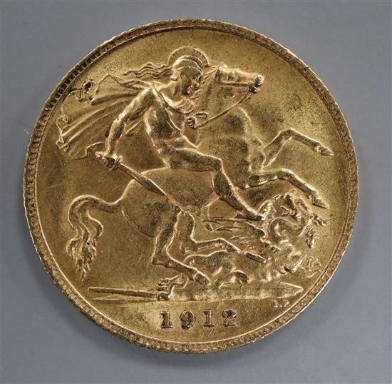 A George V 1912 gold half sovereign.